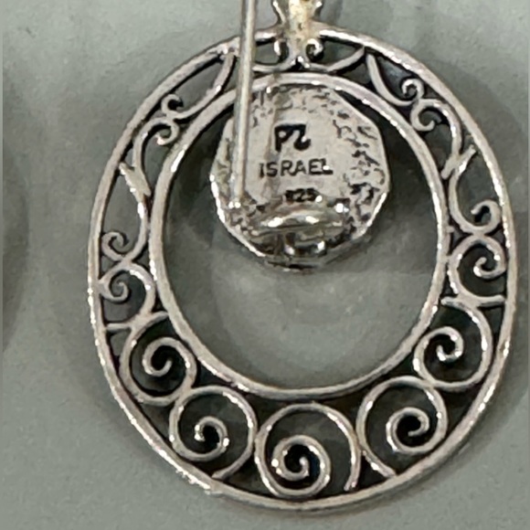 Or Paz Sterling Garnet Oval Scroll Design Dangle Earrings - Picture 5 of 7